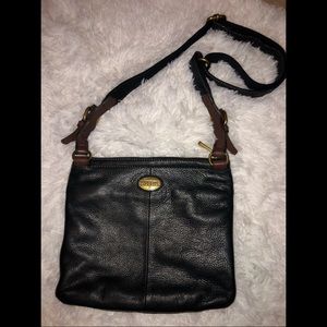 Fossil black leather crossbody bag